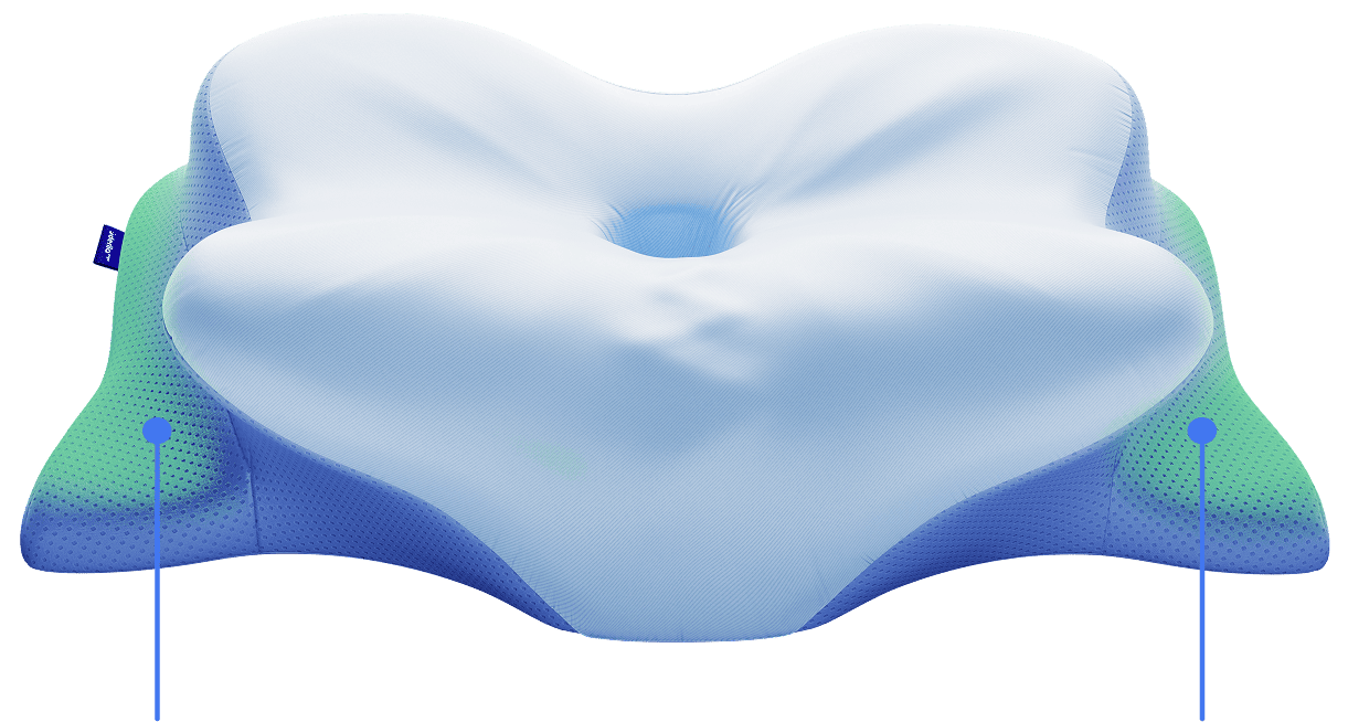 Person waking up refreshed after sleeping on an ergonomic memory foam pillow
